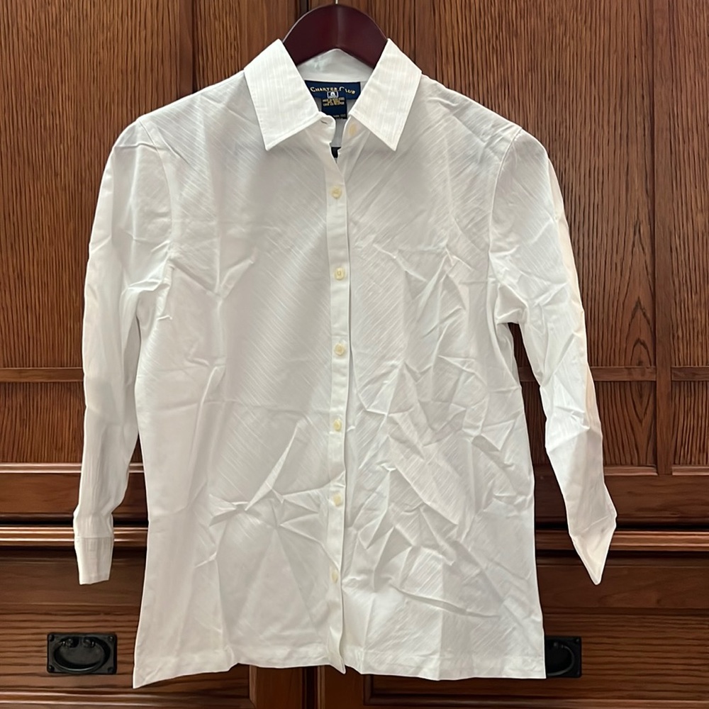 Charter Club Classic Collar Button Down 3/4 Sleeve Subtle Pattern Texture Cotton